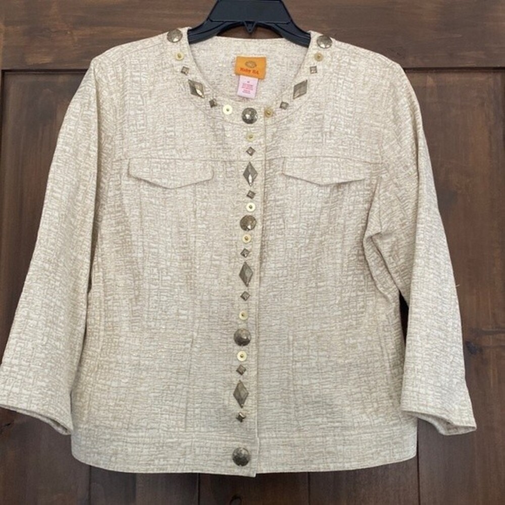 E190 Ruby Rd Women’s Sz 12 Off-White & Gold Coat Beautiful